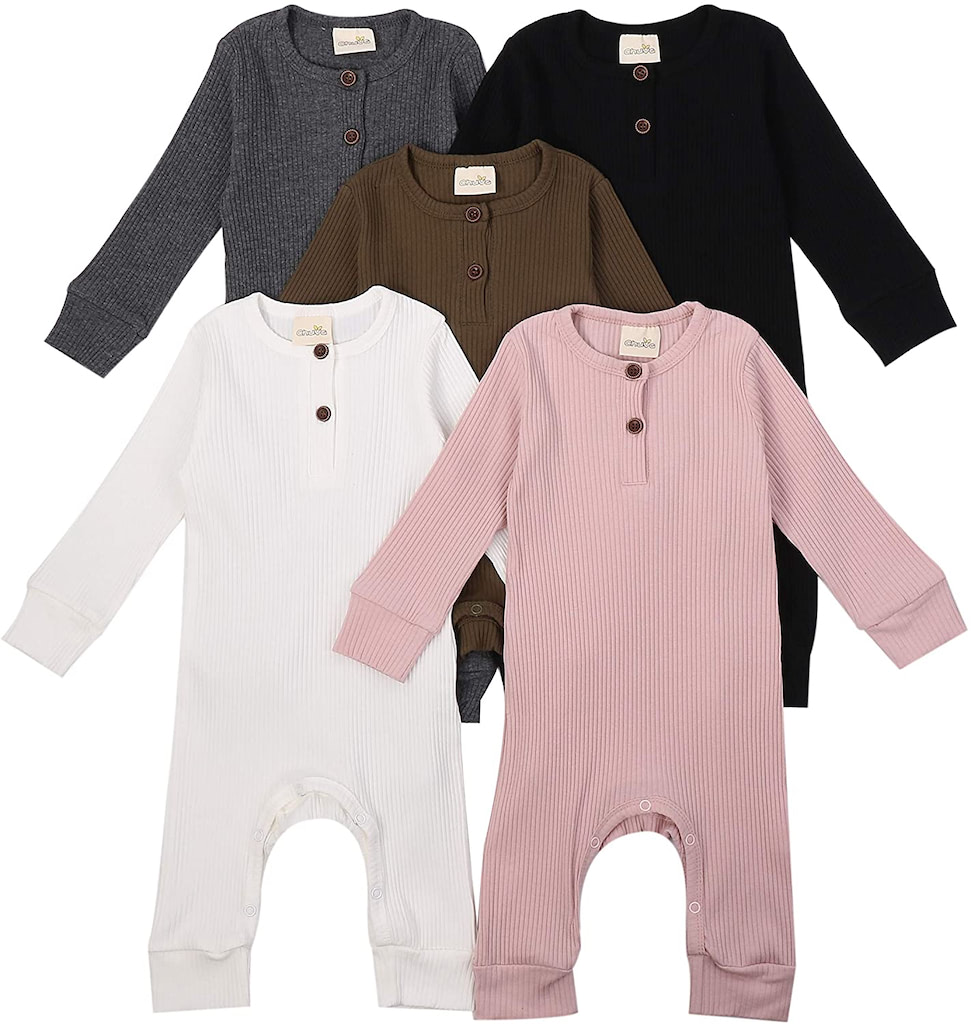 F’s MAUMU ベビー リブ ヘンリーネック 長袖Tシャツ ロンパース