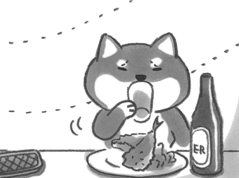 眉をきゅっと寄せて、ビールをひと口。【柴犬食堂#5】