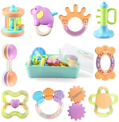 Bemixc 歯固め 新生児 おもちゃ 10pcs 音の出る赤ちゃん おもちゃ 0歳 ベビー ガラガラ 出産祝い