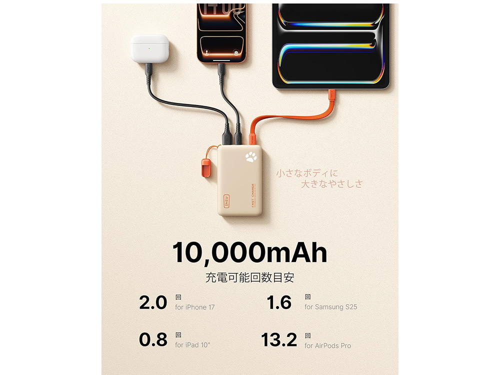 【INIU】高速充電モバイルバッテリー(10000mAh)