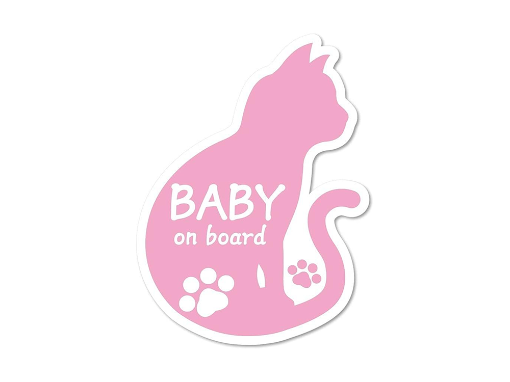 猫のシルエットステッカー"Baby on board"