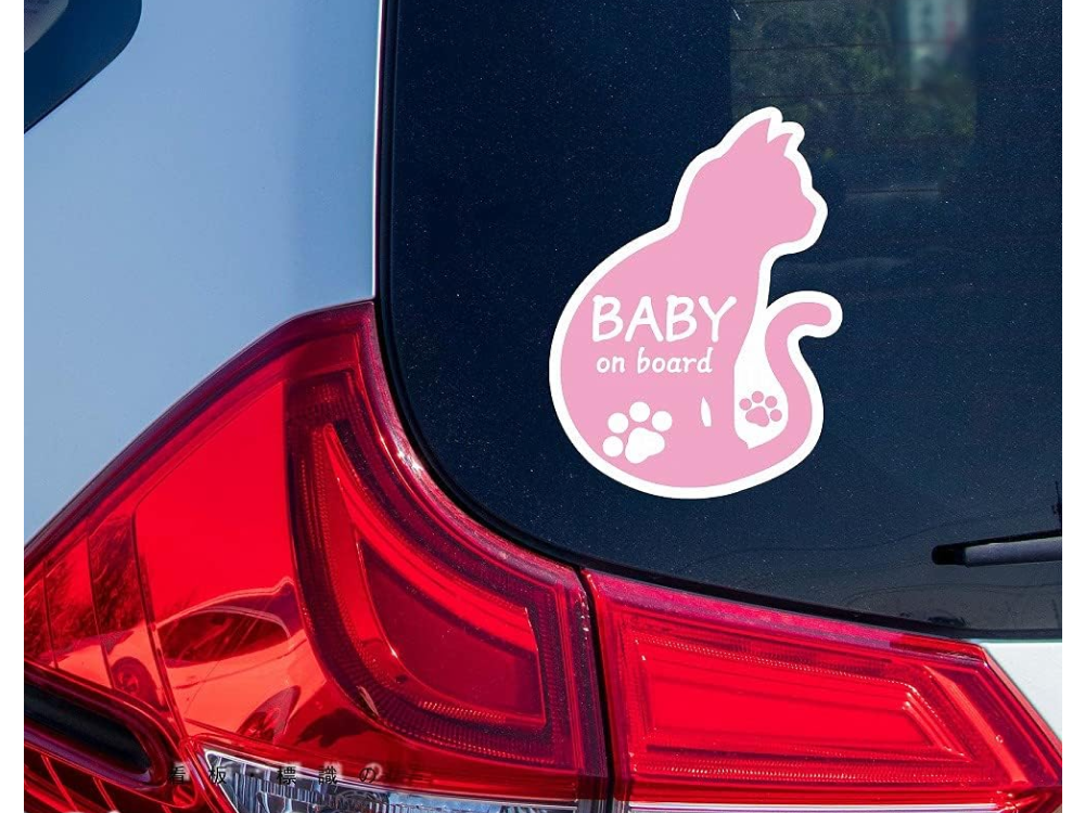 猫のシルエットステッカー"Baby on board"