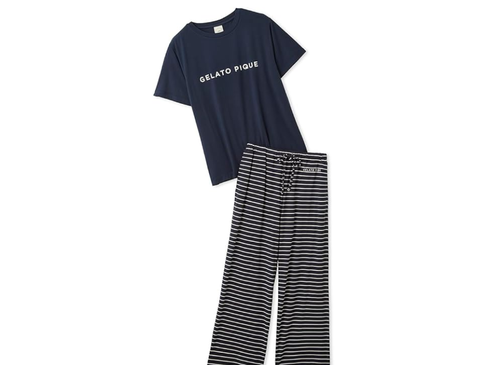 レーヨンロゴTシャツ&ボーダーロングパンツセット