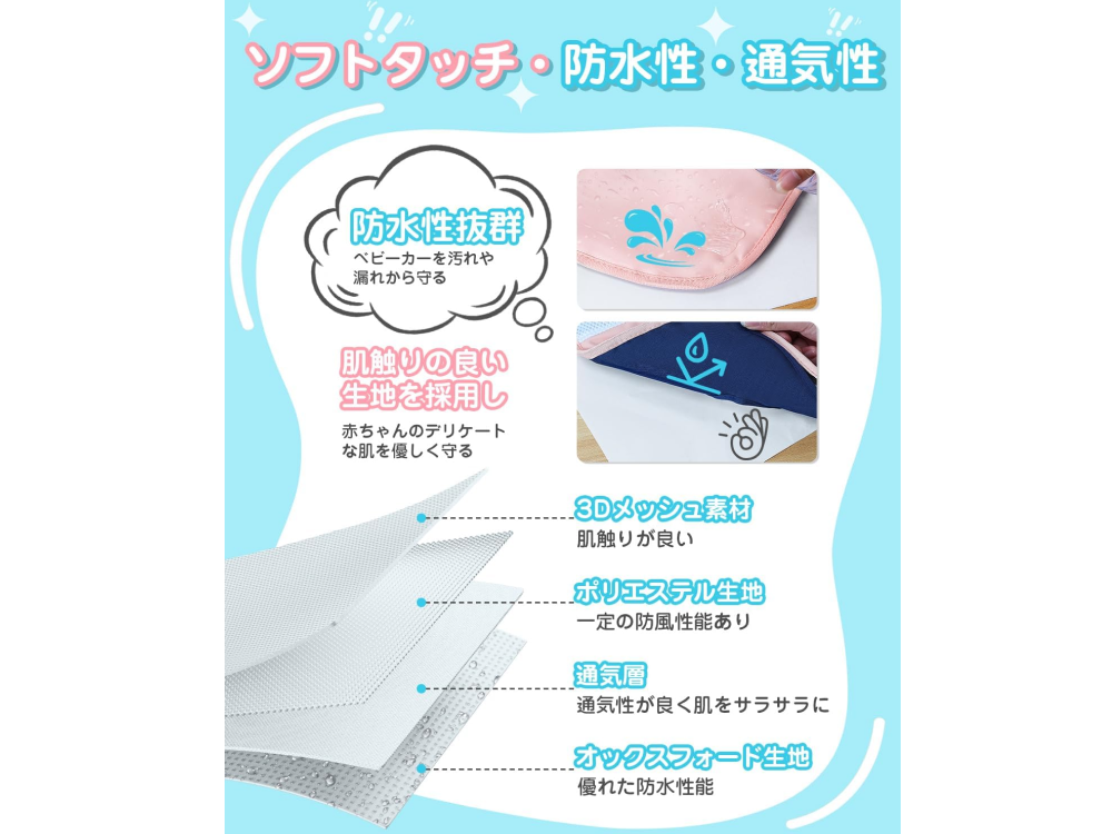 【SAMONIC】34個通気孔&3段階風量調節可能!ファン付きベビーカーシート